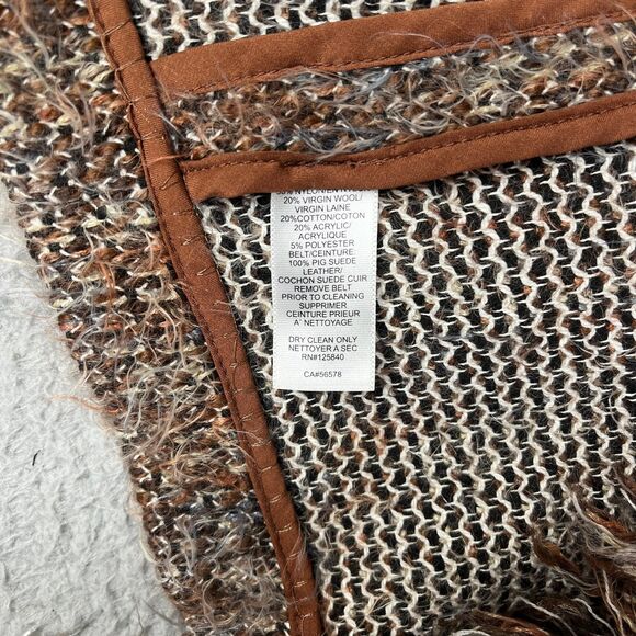 Wool Blend Open Front Fringe Sweater Womens P Brown Beige Knit Boho Intermix - Picture 9 of 13